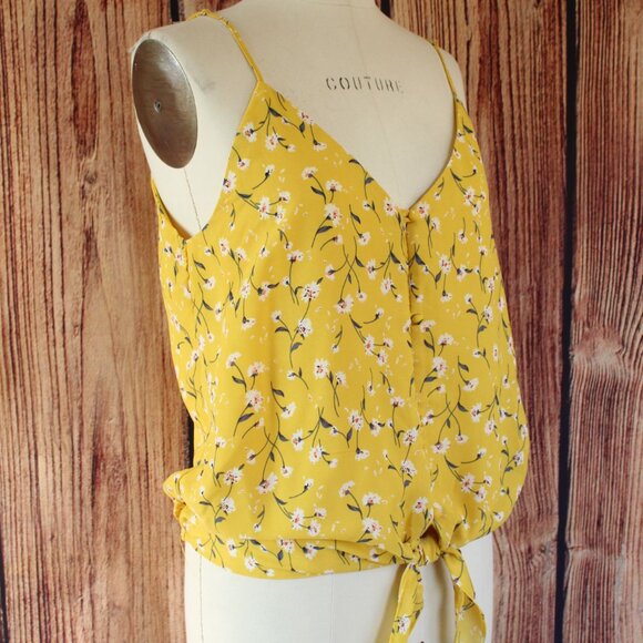 Sienna Sky Womens Top, Size Medium, Yellow Floral Tie-Front Sleeveless, - Picture 6 of 11